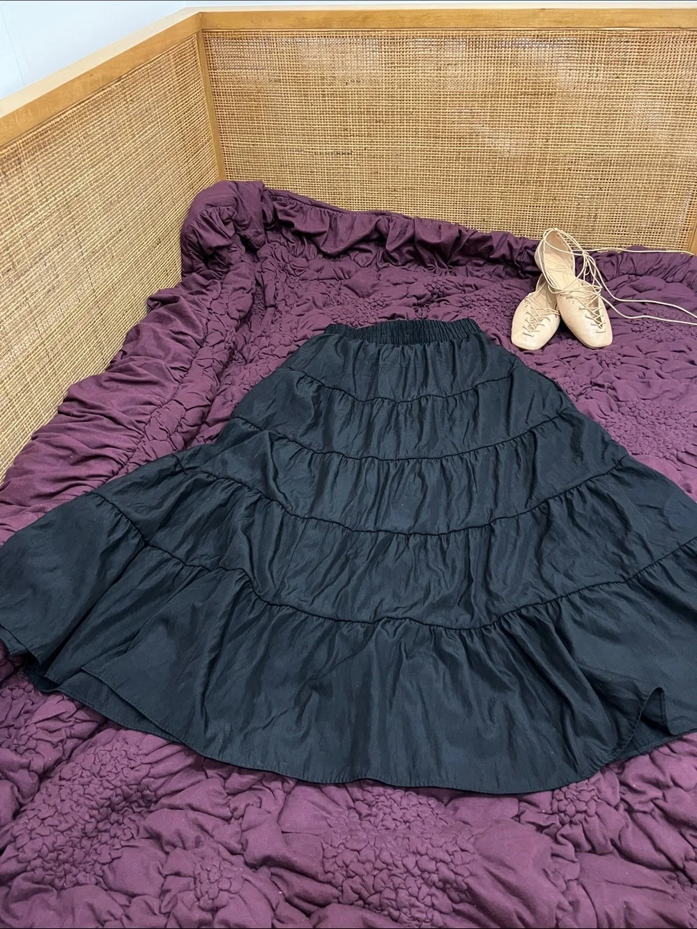 Black Tiered Midi Skirt with Ribbons 🎀